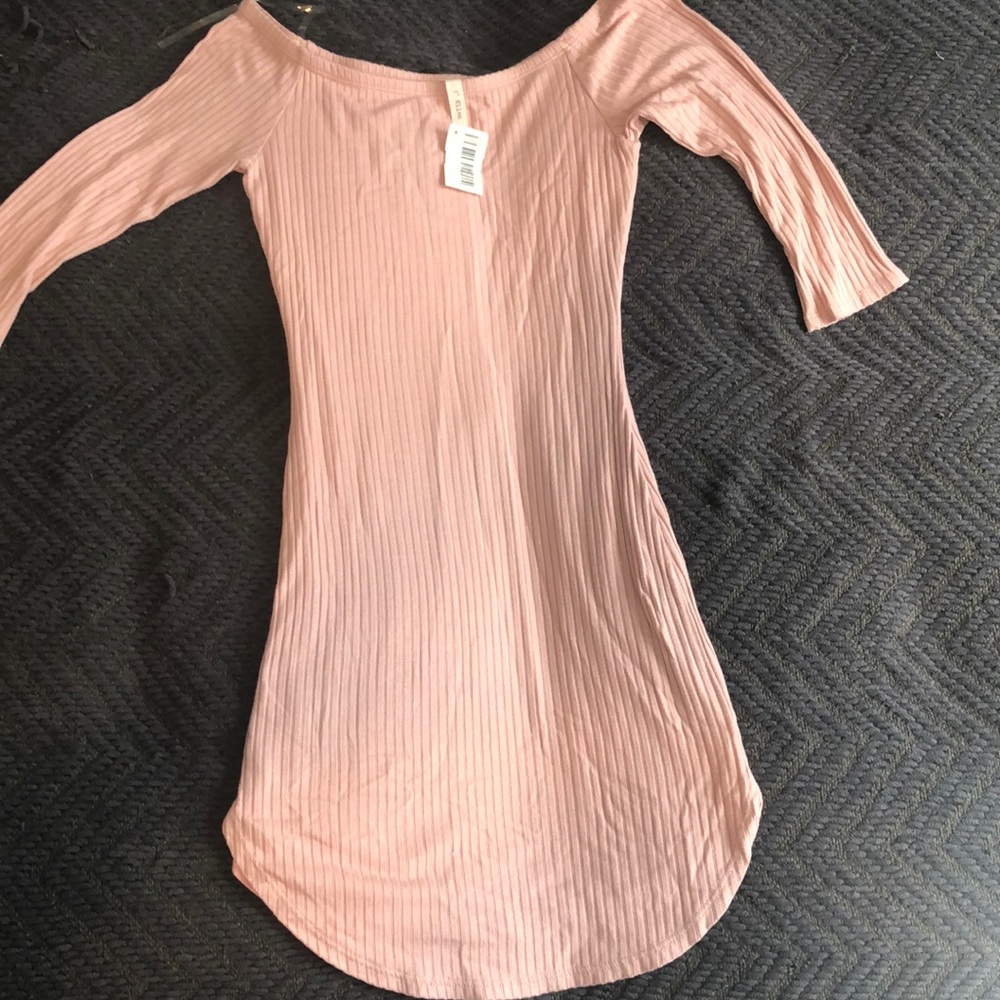 Off the shoulder pink mini dress